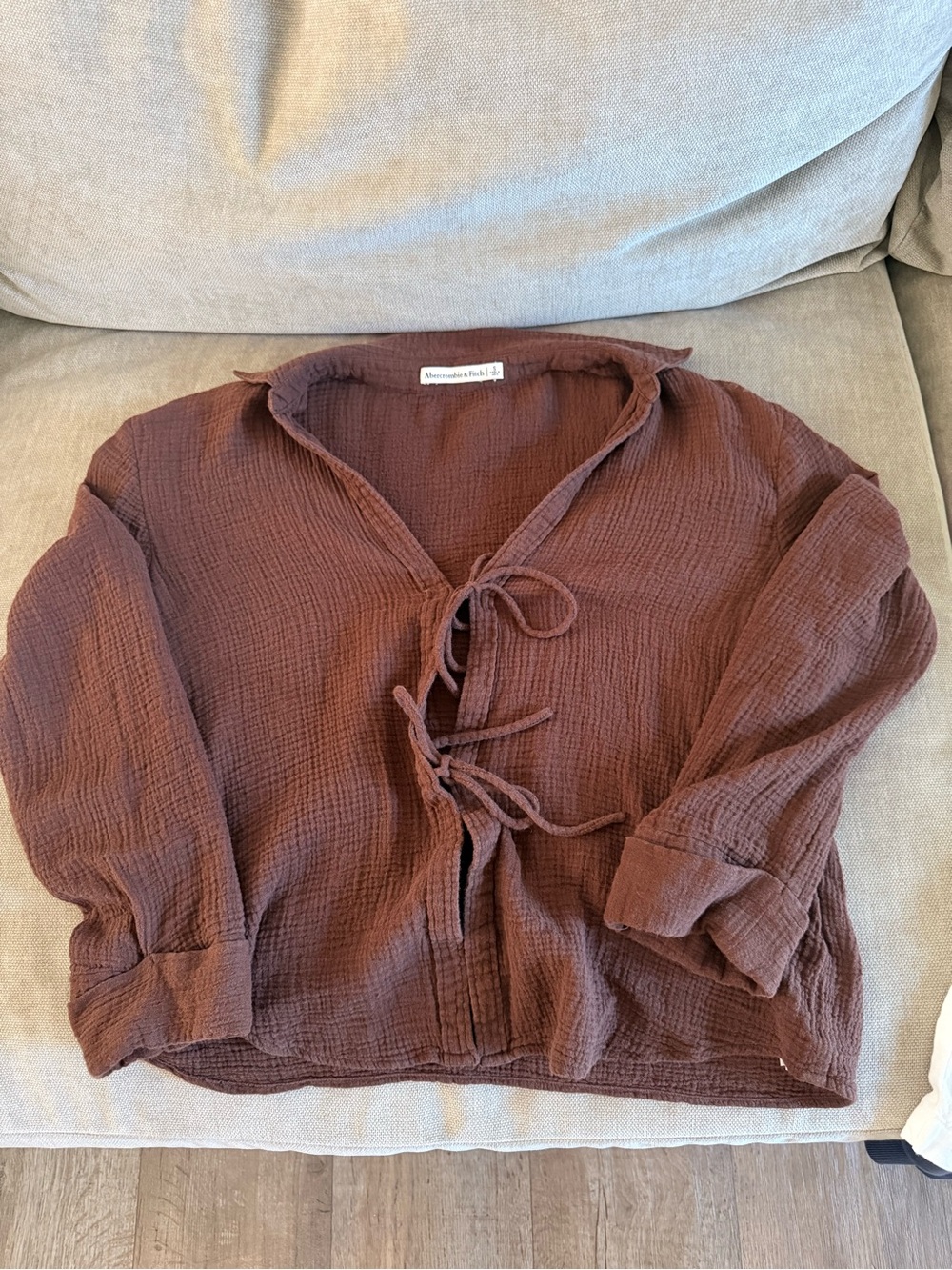 Abercrombie Long-Sleeve Oversized Tie-Front Gauzy Shirt - Size S
